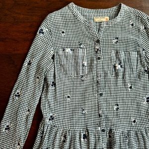 Ruff Hewn Checkered Peplum Long Sleeve